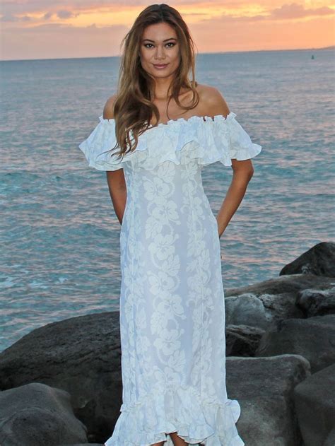 Wedding White Hibiscus Ruffle Muumuu Hawaiian Wedding Dress Hawaiian Beach Wedding Dress