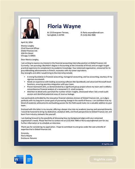 Accounting Internship Cover Letter Template Word Google Docs Highfile