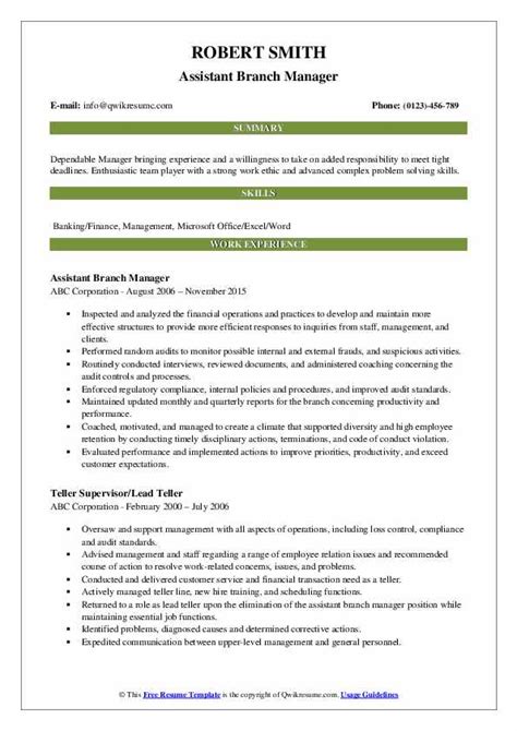 Assistant Branch Manager Resume Samples Qwikresume