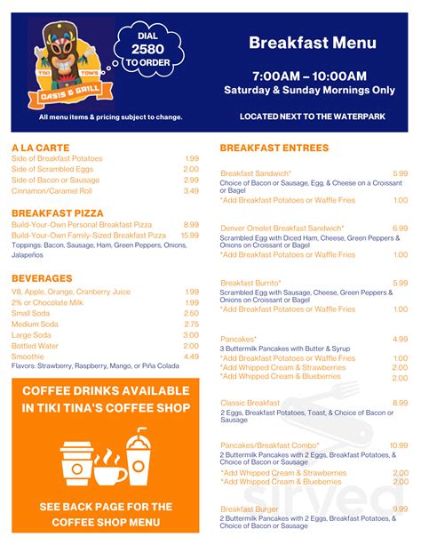 Edgewater Hotel and Waterpark menu in Duluth, Minnesota, USA