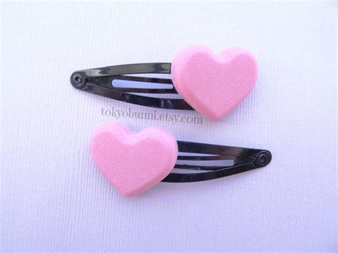 Pink Glitter Heart Hair Clips Etsy Kawaii Hair Clips Heart Hair