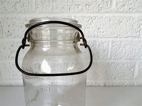 Vintage Ball Ideal Canning Jar With Wire Bale Clear Glass Round Lid And Jar Etsy