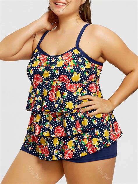 [54 Off] Tiered Printed Plus Size Tankini Set Rosegal