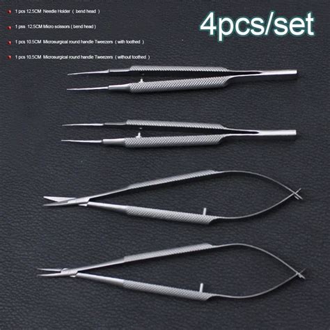 4pcs Set Ophthalmic Microsurgical Instruments 12 5cm Scissors Needle