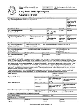 Fillable Online Rotary Yep Long Term Exchange Program Guarantee Form