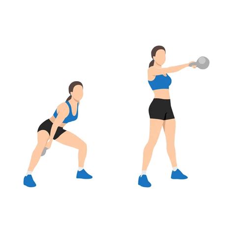 Woman Doing Kettlebell Thruster Squat Clean Overhead Press Exercise Flat Stock Vector By