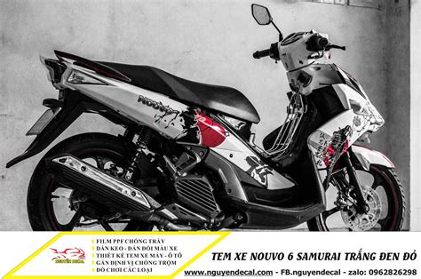 Tem xe nouvo 6 samurai trắng đỏ đen Nguyễn Decal Chuyên Dán Keo Xe