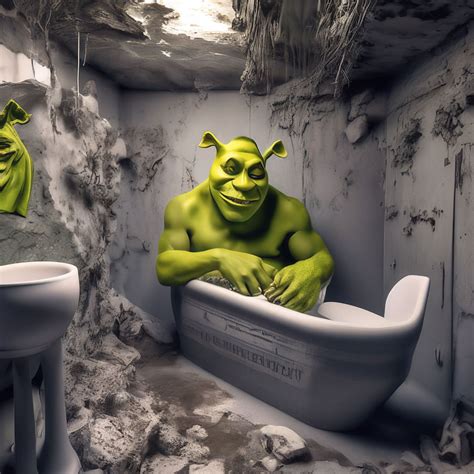 "Shrek lives in the toilet, beautiful, realistic, professional photo