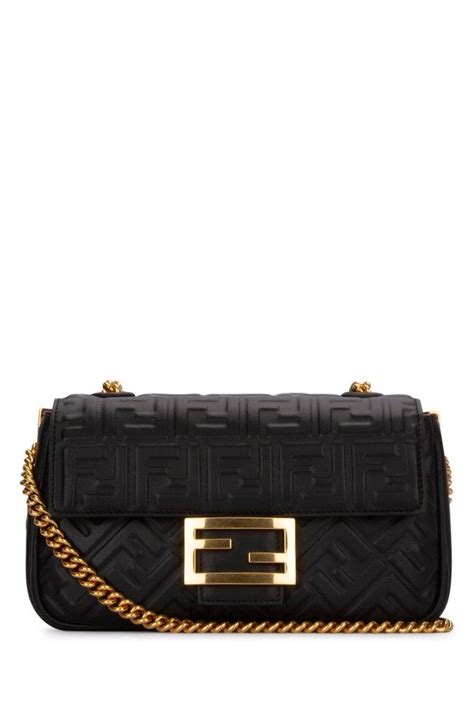 Fendi Baguette Bag In Nappa Leather With Embossed Ff Monogram In Black