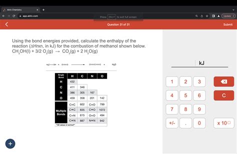 Using The Bond Energies Provided Calculate The Enthalpy Of The Reaction