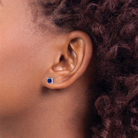 Princess Cut Blue Sapphire Stud Earrings in Sterling Silver - The Jewelry Vine