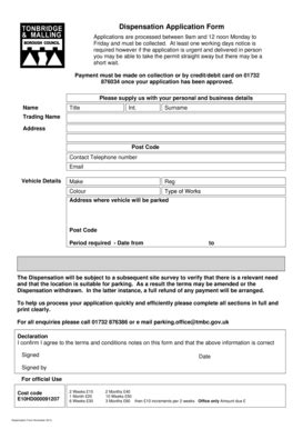 Fillable Online Dispensation Application Form Fax Email Print Pdffiller