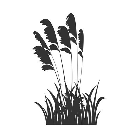 Black Silhouette Of Marsh Grass Lake Reeds Vector Illustration Of