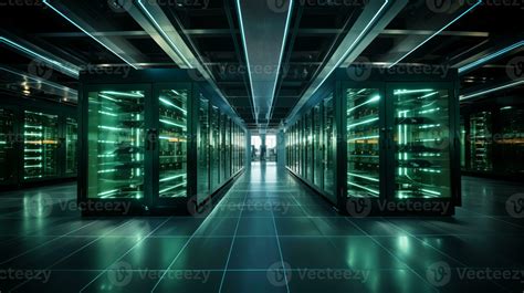 AI Generated Inside A High Tech Data Center Multiple Rows Of Active