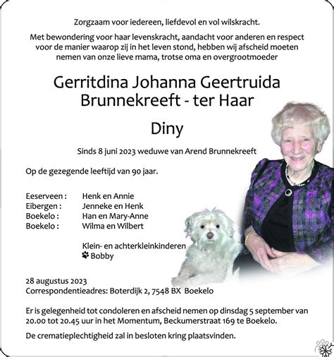 Diny Gerritdina Johanna Geertruida Brunnekreeft Ter Haar 28 08 2023