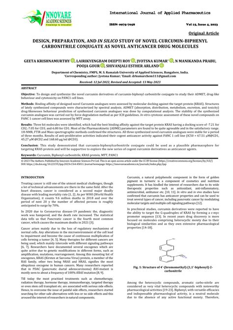 PDF DESIGN PREPARATION AND IN SILICO STUDY OF NOVEL CURCUMIN