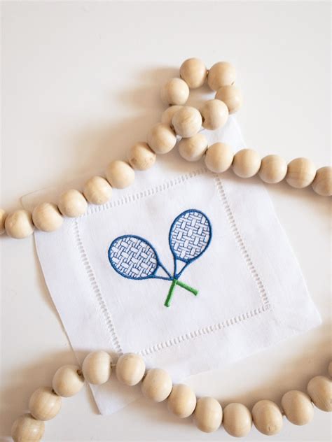 Tennis Racket Pair Embroidered Cocktail Napkins Single Tennis Etsy