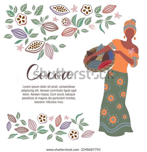 Farmer Woman Carries Basket Cocoa Pods Stock Vector Royalty Free