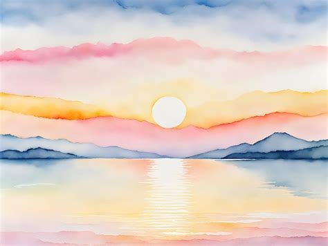 Premium Photo | Watercolor Sunset Landscape Simple Drawing