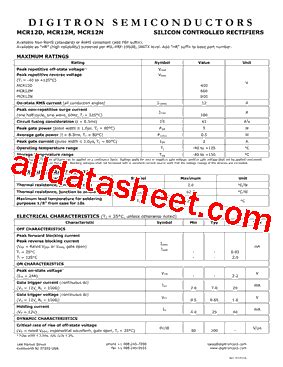 MCR12M Datasheet PDF Digitron Semiconductors