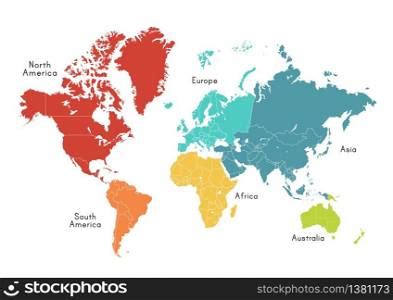 Political world map. Detailed continents, countries borders and names ...