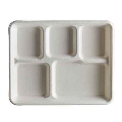 5 Compartment Lunch Tray Molded Fiber Sugar Cane