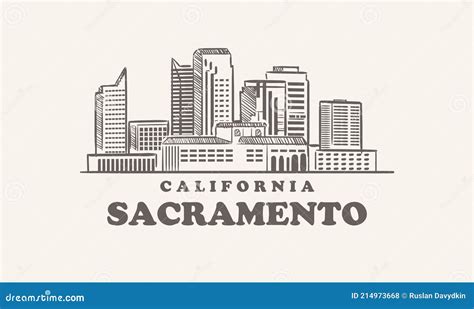 Sacramento Skyline, California Drawn Sketch American City Stock Vector - Illustration of drawing ...