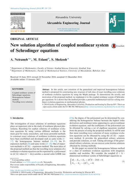 Pdf New Solution Algorithm Of Coupled Nonlinear System Of Schrodinger