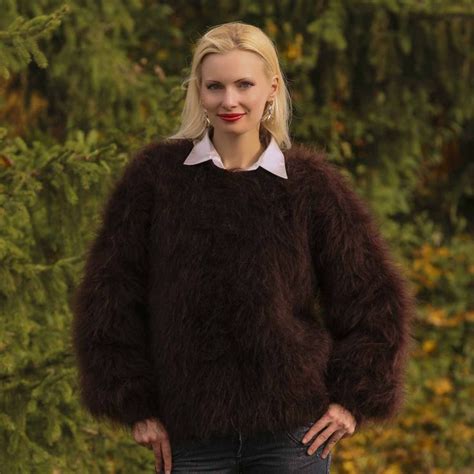 Fuzzy 100 Hand Knitted Mohair Sweater In Dark Brown Size S M L Xl