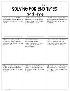 Elapsed Time Add Time And Subtract Time World Problems TPT