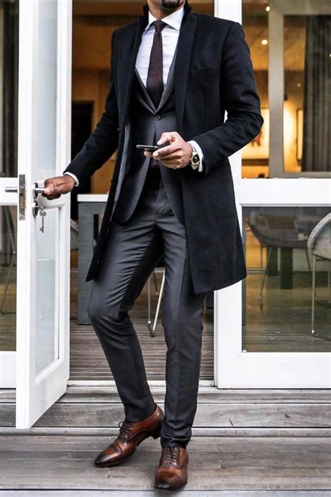 Mens Black Overcoat And Grey Suit Style Gentleman Style Giorgenti