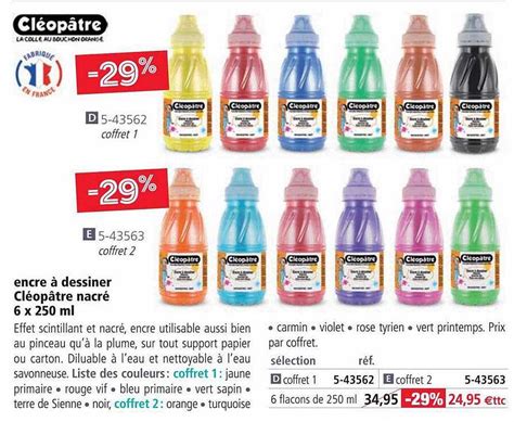 Promo Encre à Dessiner Cléopâtre Nacré 6 X 250ml chez Le Géant des