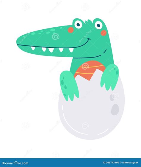 Cute Crocodile Hatched from Egg Flat Icon Stock Vector - Illustration
