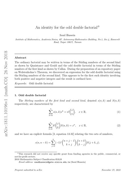 Pdf An Identity For The Odd Double Factorial