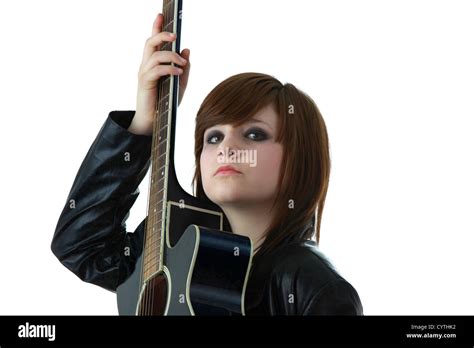 Rock girl with guitar isolated on white Stock Photo - Alamy