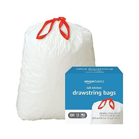 Amazon Basics Tall Kitchen Drawstring Trash Bags 13 Gallon Unscented