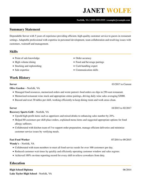 Professional Food Service Resume Examples Livecareer