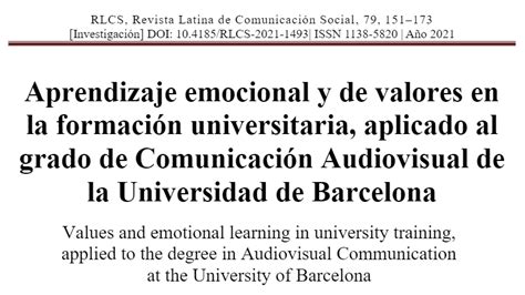 Aprendizaje Emocional Y De Valores En La Formaci N Universitaria El