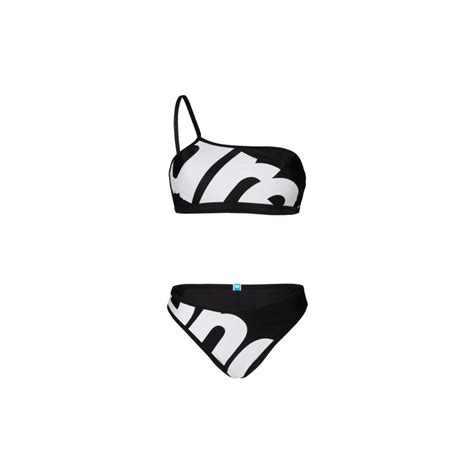 Arena Logo Single Shoulder Γυναικείο Μαγιό Bikini Μαύρο Λευκό Hall of Brands
