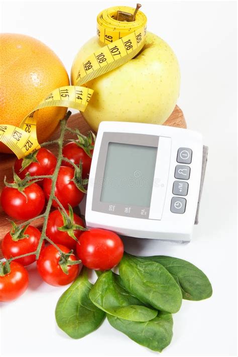 Blood Pressure Monitor Fruits With Vegetables And Centimeter Healthy