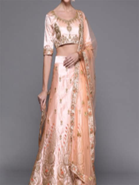 Buy Shadow Saining Pink Gold Toned Embroidered Semi Stitched