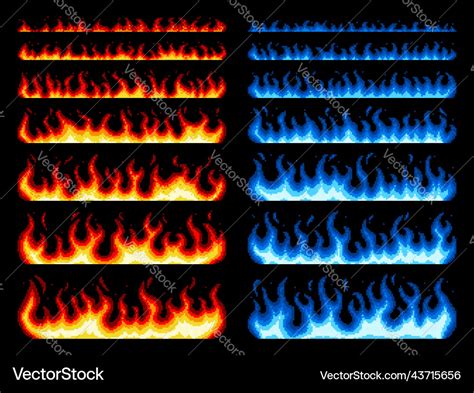 Pixel Art Fire Game Animation Blue And Red Flames Vector Image