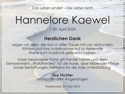 Traueranzeigen Von Hannelore Kaewel Harztrauer De