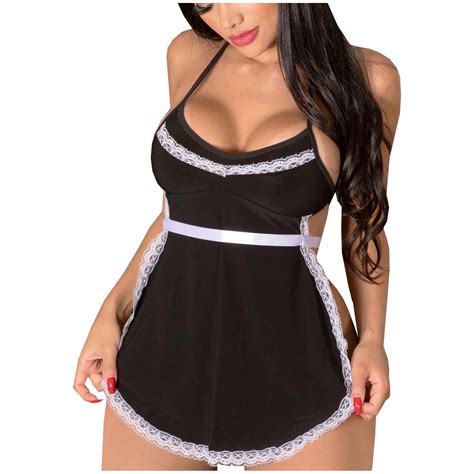 Xmmswdla Women Sexy Maid Lingerie Lace Role Play Maid Dress Cute