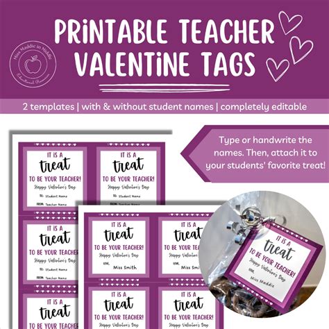 Printable Teacher Valentine Tags - Editable! | Valentine tags, Teacher printable, Teacher valentine