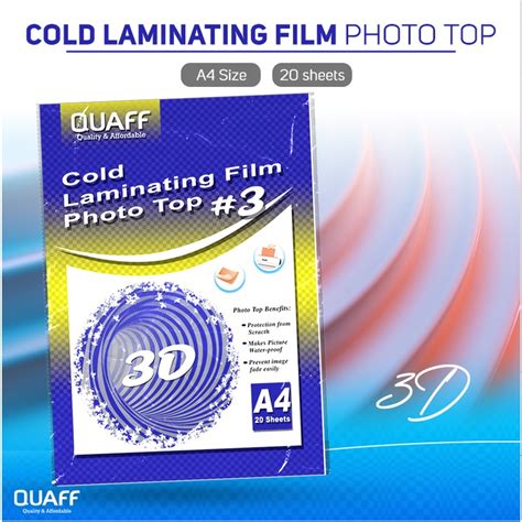 QUAFF Photo Top Cold Laminating Film A4 Size 216x303mm 80micron 20