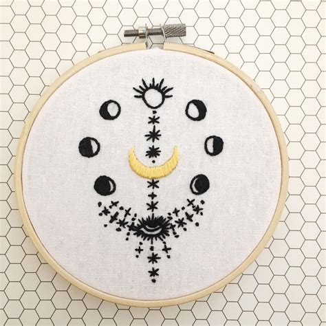 Crescent Moon Embroidery Now A PDF Pattern On Etsy Embroidery Hoop