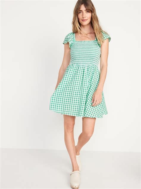 Old Navy Fit Flare Flutter Sleeve Smocked Seersucker Mini Dress For