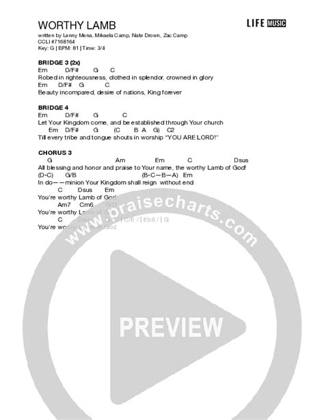 Worthy Lamb Chords PDF (Life Music) - PraiseCharts