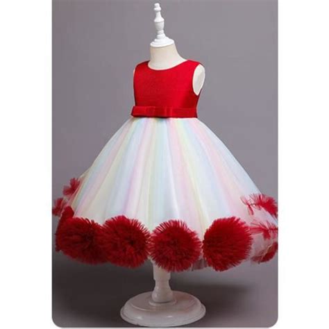 Robe De Cérémonie Mariage Fille Col Rond Sans Manche Plisse Rouge